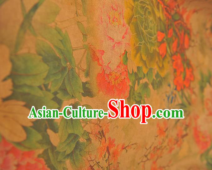 Chinese Silk Fabric Classical Peony Pattern Gambiered Guangdong Gauze Traditional Cheongsam Ginger Cloth Chinese Silk Fabric Classical Peony Pattern Gambiered Guangdong Gauze Traditional Cheongsam Ginger Cloth