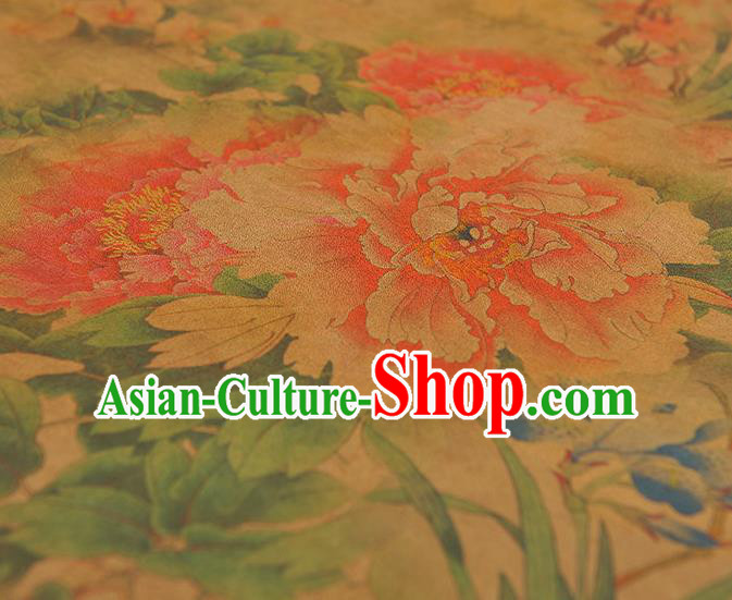 Chinese Silk Fabric Classical Peony Pattern Gambiered Guangdong Gauze Traditional Cheongsam Ginger Cloth Chinese Silk Fabric Classical Peony Pattern Gambiered Guangdong Gauze Traditional Cheongsam Ginger Cloth