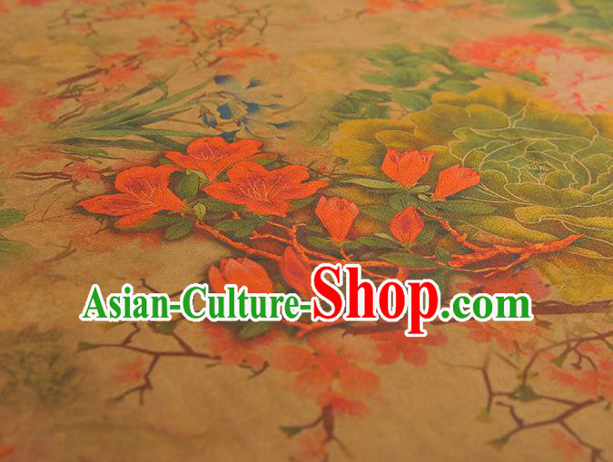 Chinese Silk Fabric Classical Peony Pattern Gambiered Guangdong Gauze Traditional Cheongsam Ginger Cloth Chinese Silk Fabric Classical Peony Pattern Gambiered Guangdong Gauze Traditional Cheongsam Ginger Cloth