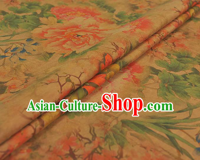Chinese Silk Fabric Classical Peony Pattern Gambiered Guangdong Gauze Traditional Cheongsam Ginger Cloth Chinese Silk Fabric Classical Peony Pattern Gambiered Guangdong Gauze Traditional Cheongsam Ginger Cloth