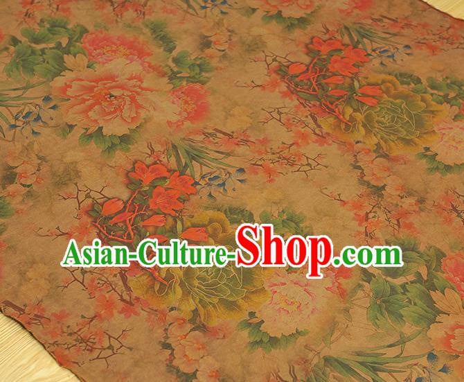 Chinese Silk Fabric Classical Peony Pattern Gambiered Guangdong Gauze Traditional Cheongsam Ginger Cloth Chinese Silk Fabric Classical Peony Pattern Gambiered Guangdong Gauze Traditional Cheongsam Ginger Cloth