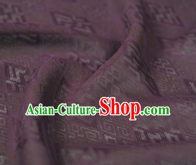 Chinese Purple Gambiered Guangdong Gauze Traditional Cheongsam Cloth Classical Rhombus Pattern Silk Fabric