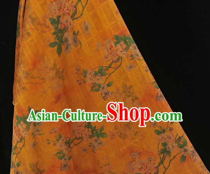 Chinese Traditional Yellow Silk Fabric Cheongsam Satin Cloth Classical Begonia Pattern Gambiered Guangdong Gauze