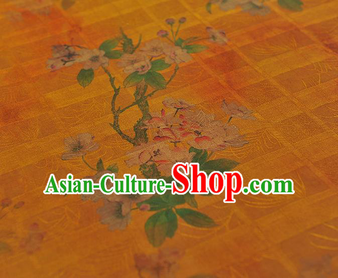 Chinese Traditional Yellow Silk Fabric Cheongsam Satin Cloth Classical Begonia Pattern Gambiered Guangdong Gauze