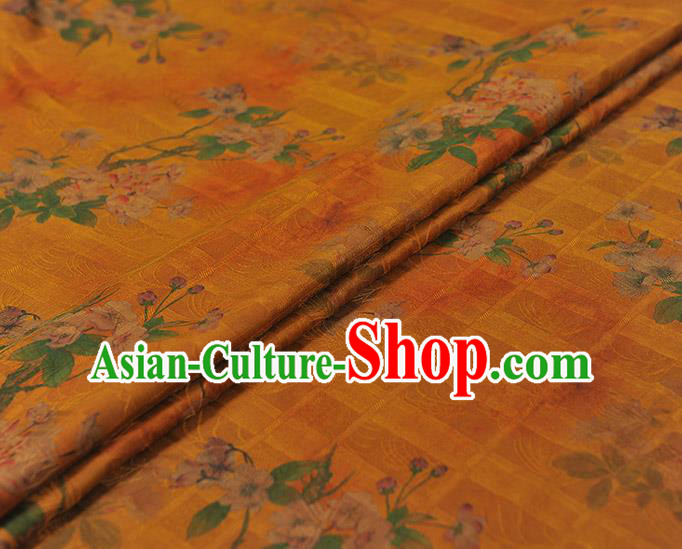 Chinese Traditional Yellow Silk Fabric Cheongsam Satin Cloth Classical Begonia Pattern Gambiered Guangdong Gauze