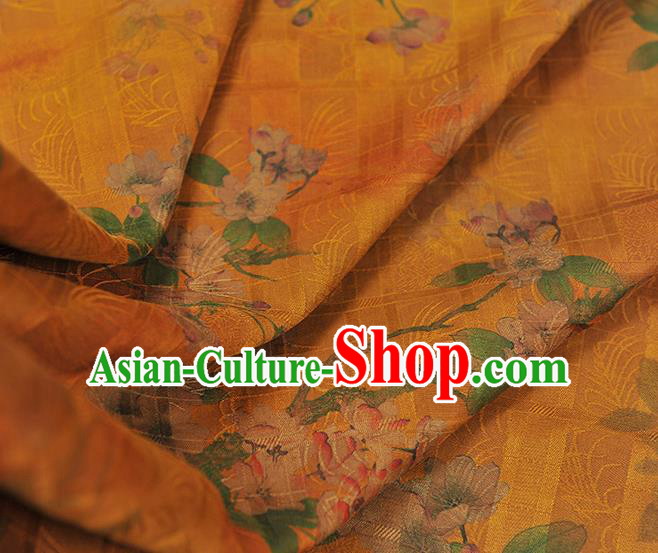Chinese Traditional Yellow Silk Fabric Cheongsam Satin Cloth Classical Begonia Pattern Gambiered Guangdong Gauze