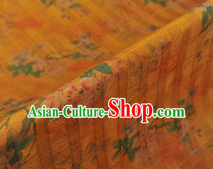 Chinese Traditional Yellow Silk Fabric Cheongsam Satin Cloth Classical Begonia Pattern Gambiered Guangdong Gauze