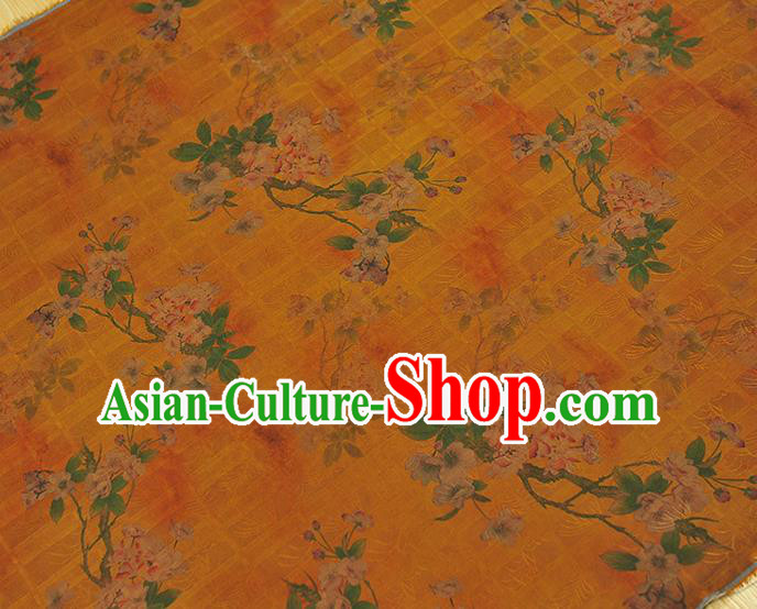 Chinese Traditional Yellow Silk Fabric Cheongsam Satin Cloth Classical Begonia Pattern Gambiered Guangdong Gauze