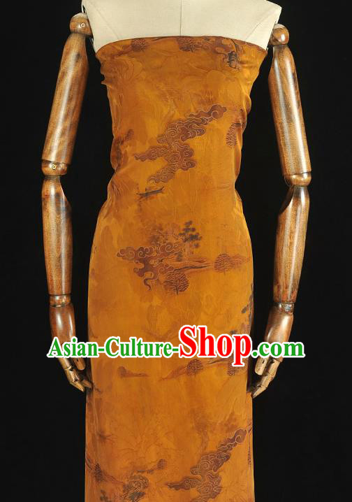 Chinese Classical Cloud Pattern Silk Gambiered Guangdong Gauze Fabric Traditional Cheongsam Yellow Satin Cloth Chinese Classical Cloud Pattern Silk Gambiered Guangdong Gauze Fabric Traditional Cheongsam Yellow Satin Cloth