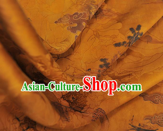 Chinese Classical Cloud Pattern Silk Gambiered Guangdong Gauze Fabric Traditional Cheongsam Yellow Satin Cloth Chinese Classical Cloud Pattern Silk Gambiered Guangdong Gauze Fabric Traditional Cheongsam Yellow Satin Cloth