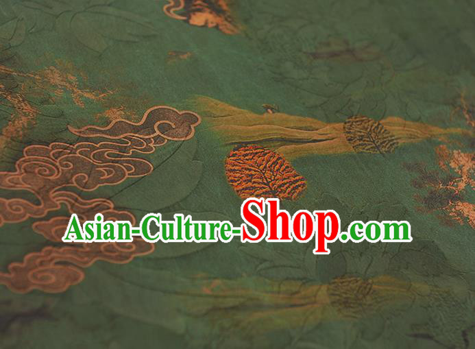 Chinese Classical Cloud Pattern Silk Green Gambiered Guangdong Gauze Fabric Traditional Cheongsam Satin Cloth Chinese Classical Cloud Pattern Silk Green Gambiered Guangdong Gauze Fabric Traditional Cheongsam Satin Cloth