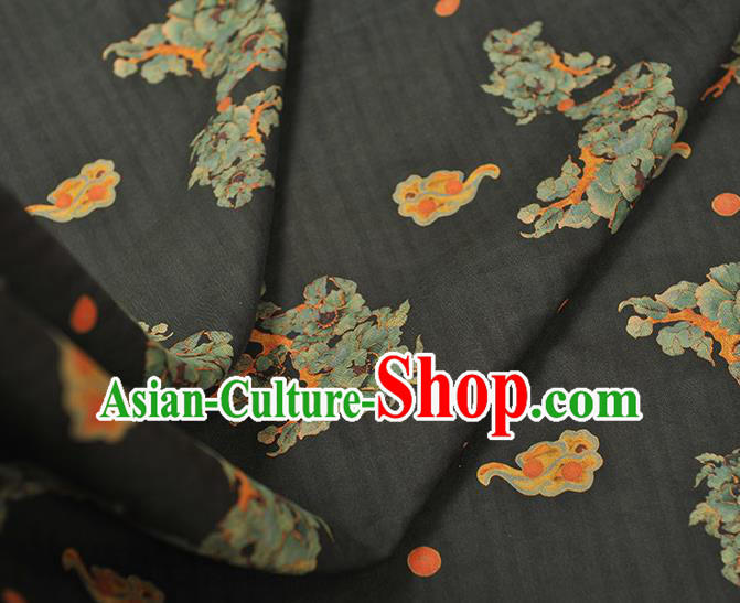 Chinese Classical Flowers Pattern Silk Fabric Traditional Cheongsam Jacquard Cloth Black Gambiered Guangdong Gauze