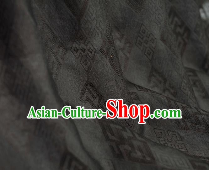 Chinese Cheongsam Cloth Traditional Black Silk Fabric Classical Rhombus Pattern Gambiered Guangdong Gauze Chinese Cheongsam Cloth Traditional Black Silk Fabric Classical Rhombus Pattern Gambiered Guangdong Gauze