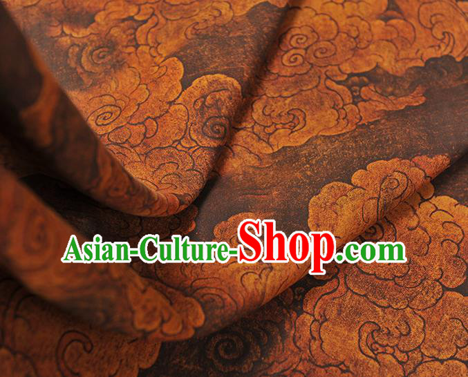 Chinese Traditional Cheongsam Gambiered Guangdong Gauze Brown Cloth Classical Cloud Pattern Silk Fabric Chinese Traditional Cheongsam Gambiered Guangdong Gauze Brown Cloth Classical Cloud Pattern Silk Fabric