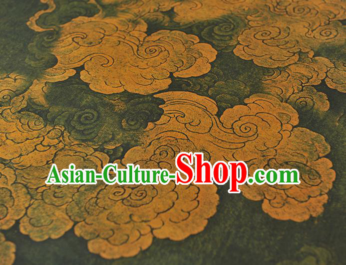 Chinese Classical Cloud Pattern Silk Fabric Traditional Cheongsam Gambiered Guangdong Gauze Dark Green Cloth Chinese Classical Cloud Pattern Silk Fabric Traditional Cheongsam Gambiered Guangdong Gauze Dark Green Cloth