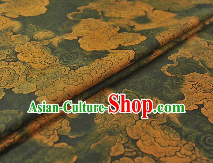 Chinese Classical Cloud Pattern Silk Fabric Traditional Cheongsam Gambiered Guangdong Gauze Dark Green Cloth Chinese Classical Cloud Pattern Silk Fabric Traditional Cheongsam Gambiered Guangdong Gauze Dark Green Cloth