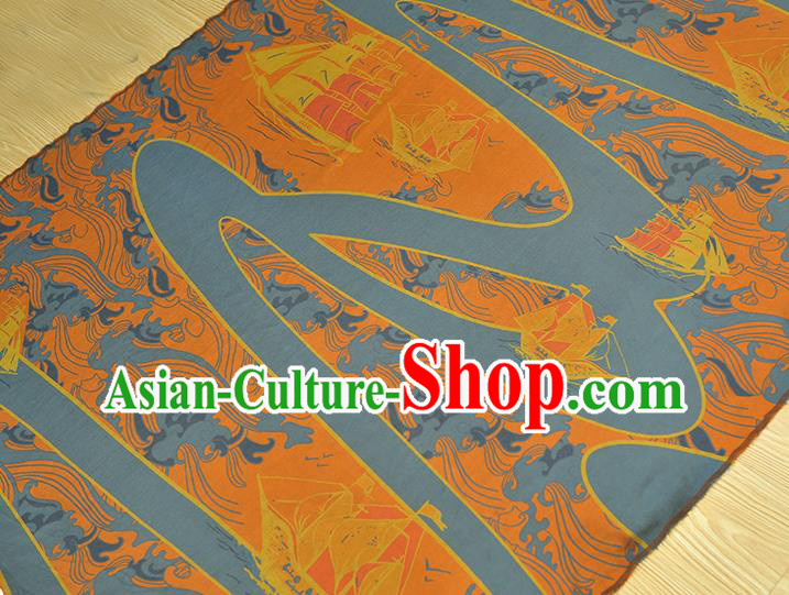 Chinese Blue Cloth Traditional Cheongsam Gambiered Guangdong Gauze Classical Sailboat Pattern Silk Fabric Chinese Blue Cloth Traditional Cheongsam Gambiered Guangdong Gauze Classical Sailboat Pattern Silk Fabric