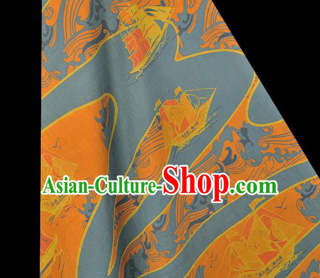 Chinese Blue Cloth Traditional Cheongsam Gambiered Guangdong Gauze Classical Sailboat Pattern Silk Fabric Chinese Blue Cloth Traditional Cheongsam Gambiered Guangdong Gauze Classical Sailboat Pattern Silk Fabric
