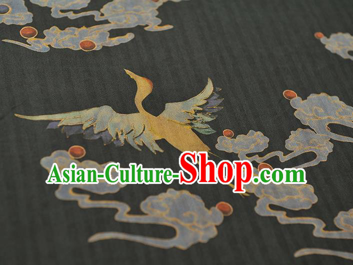 Chinese Black Cloth Traditional Cheongsam Gambiered Guangdong Gauze Classical Cloud Crane Pattern Silk Fabric Chinese Black Cloth Traditional Cheongsam Gambiered Guangdong Gauze Classical Cloud Crane Pattern Silk Fabric