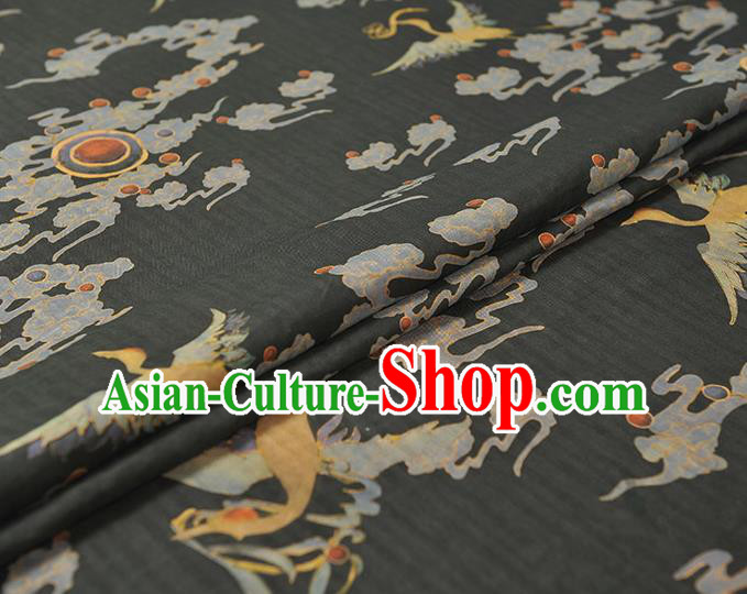 Chinese Black Cloth Traditional Cheongsam Gambiered Guangdong Gauze Classical Cloud Crane Pattern Silk Fabric Chinese Black Cloth Traditional Cheongsam Gambiered Guangdong Gauze Classical Cloud Crane Pattern Silk Fabric
