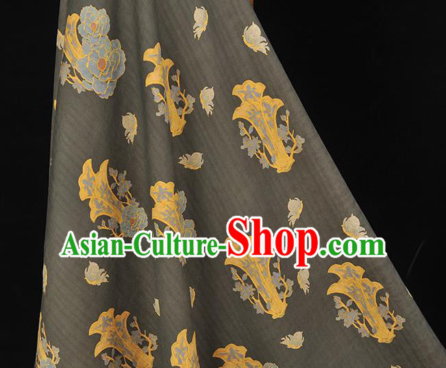 Chinese Traditional Cheongsam Gambiered Guangdong Gauze Classical Peony Pattern Silk Fabric Black Cloth Chinese Traditional Cheongsam Gambiered Guangdong Gauze Classical Peony Pattern Silk Fabric Black Cloth
