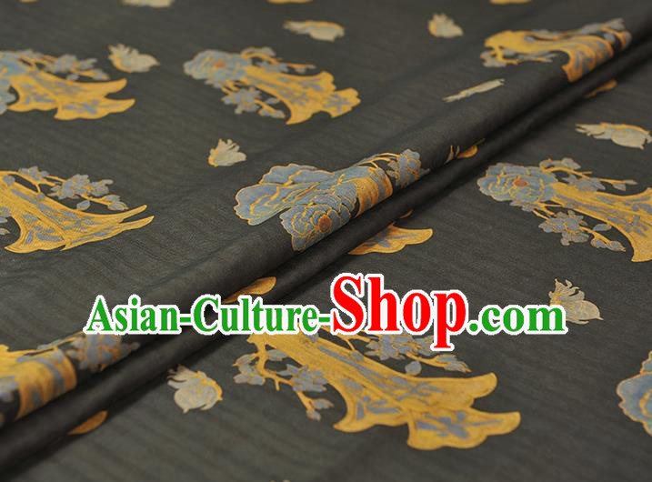 Chinese Traditional Cheongsam Gambiered Guangdong Gauze Classical Peony Pattern Silk Fabric Black Cloth Chinese Traditional Cheongsam Gambiered Guangdong Gauze Classical Peony Pattern Silk Fabric Black Cloth