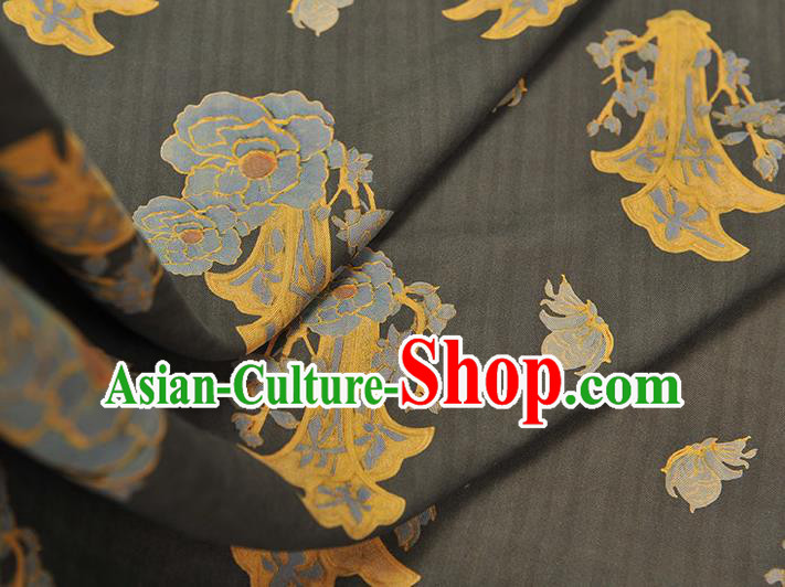 Chinese Traditional Cheongsam Gambiered Guangdong Gauze Classical Peony Pattern Silk Fabric Black Cloth Chinese Traditional Cheongsam Gambiered Guangdong Gauze Classical Peony Pattern Silk Fabric Black Cloth