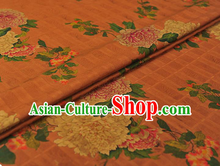 Chinese Cheongsam Cloth Traditional Ginger Silk Fabric Classical Peony Pattern Gambiered Guangdong Gauze