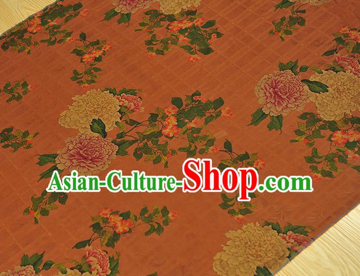 Chinese Cheongsam Cloth Traditional Ginger Silk Fabric Classical Peony Pattern Gambiered Guangdong Gauze