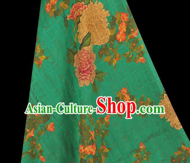 Chinese Traditional Green Silk Fabric Classical Peony Pattern Gambiered Guangdong Gauze Cheongsam Cloth Chinese Traditional Green Silk Fabric Classical Peony Pattern Gambiered Guangdong Gauze Cheongsam Cloth