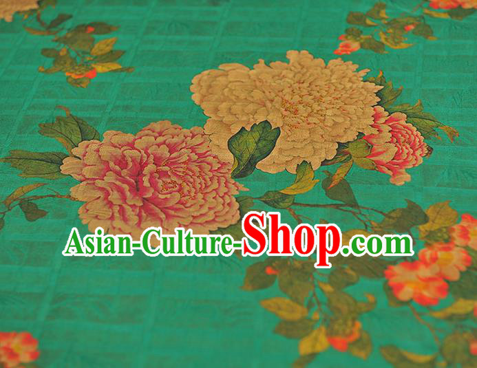 Chinese Traditional Green Silk Fabric Classical Peony Pattern Gambiered Guangdong Gauze Cheongsam Cloth Chinese Traditional Green Silk Fabric Classical Peony Pattern Gambiered Guangdong Gauze Cheongsam Cloth