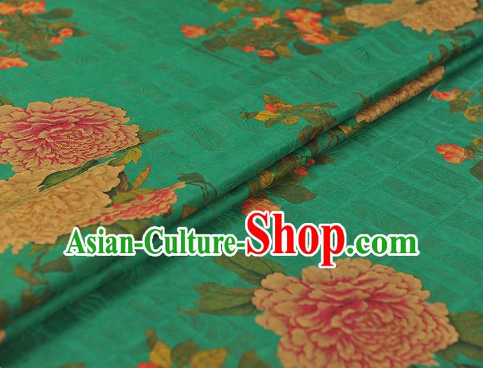 Chinese Traditional Green Silk Fabric Classical Peony Pattern Gambiered Guangdong Gauze Cheongsam Cloth Chinese Traditional Green Silk Fabric Classical Peony Pattern Gambiered Guangdong Gauze Cheongsam Cloth