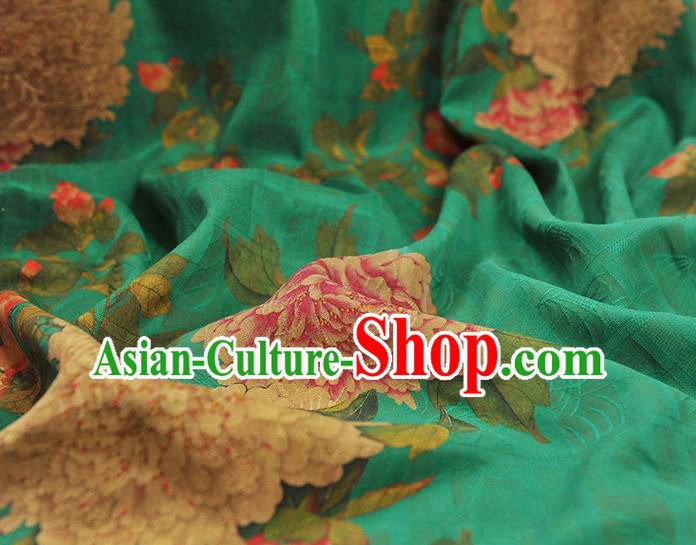 Chinese Traditional Green Silk Fabric Classical Peony Pattern Gambiered Guangdong Gauze Cheongsam Cloth Chinese Traditional Green Silk Fabric Classical Peony Pattern Gambiered Guangdong Gauze Cheongsam Cloth