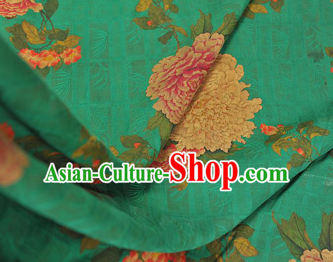 Chinese Traditional Green Silk Fabric Classical Peony Pattern Gambiered Guangdong Gauze Cheongsam Cloth Chinese Traditional Green Silk Fabric Classical Peony Pattern Gambiered Guangdong Gauze Cheongsam Cloth