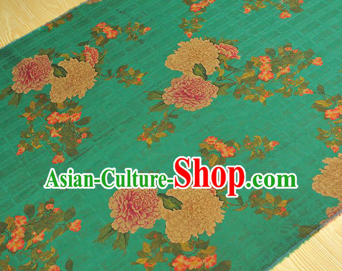 Chinese Traditional Green Silk Fabric Classical Peony Pattern Gambiered Guangdong Gauze Cheongsam Cloth Chinese Traditional Green Silk Fabric Classical Peony Pattern Gambiered Guangdong Gauze Cheongsam Cloth