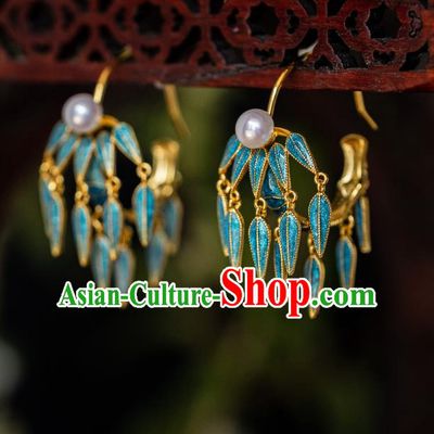 China Traditional Ming Dynasty Court Earrings Imperial Palace Enamel Bamboo Ear Jewelry