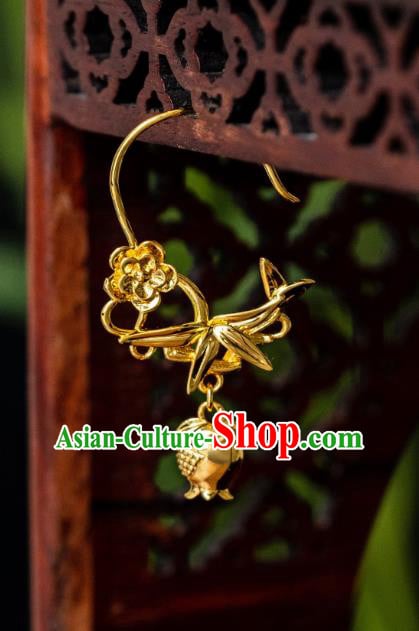 China Ming Dynasty Gilding Pomegranate Bamboo Earrings Traditional Palace Ear Jewelry China Ming Dynasty Gilding Pomegranate Bamboo Earrings Traditional Palace Ear Jewelry