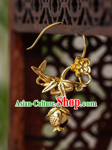 China Ming Dynasty Gilding Pomegranate Bamboo Earrings Traditional Palace Ear Jewelry China Ming Dynasty Gilding Pomegranate Bamboo Earrings Traditional Palace Ear Jewelry