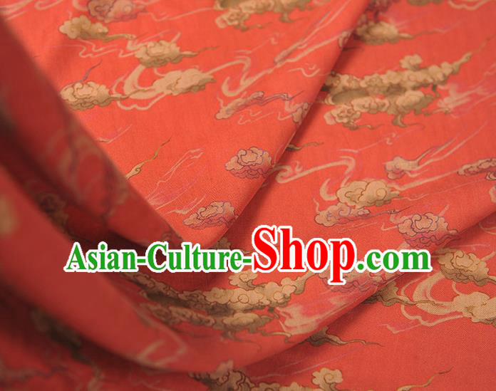 Chinese Traditional Cheongsam Cloth Red Gambiered Guangdong Gauze Classical Clouds Pattern Silk Fabric Chinese Traditional Cheongsam Cloth Red Gambiered Guangdong Gauze Classical Clouds Pattern Silk Fabric
