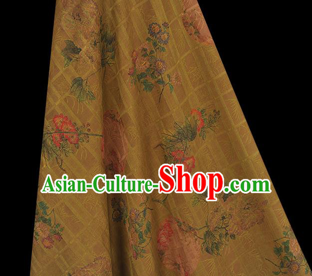 Chinese Cloth Classical Flowers Pattern Silk Fabric Traditional Cheongsam Olive Green Gambiered Guangdong Gauze Chinese Cloth Classical Flowers Pattern Silk Fabric Traditional Cheongsam Olive Green Gambiered Guangdong Gauze