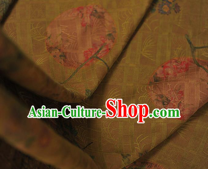 Chinese Cloth Classical Flowers Pattern Silk Fabric Traditional Cheongsam Olive Green Gambiered Guangdong Gauze Chinese Cloth Classical Flowers Pattern Silk Fabric Traditional Cheongsam Olive Green Gambiered Guangdong Gauze