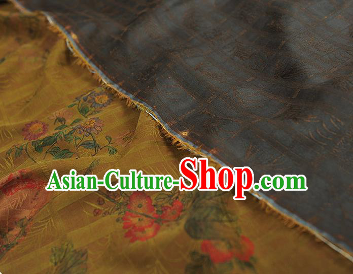 Chinese Cloth Classical Flowers Pattern Silk Fabric Traditional Cheongsam Olive Green Gambiered Guangdong Gauze Chinese Cloth Classical Flowers Pattern Silk Fabric Traditional Cheongsam Olive Green Gambiered Guangdong Gauze
