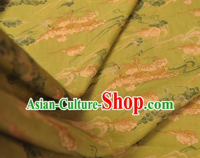 Chinese Classical Clouds Pattern Silk Fabric Traditional Cheongsam Cloth Light Green Gambiered Guangdong Gauze Chinese Classical Clouds Pattern Silk Fabric Traditional Cheongsam Cloth Light Green Gambiered Guangdong Gauze