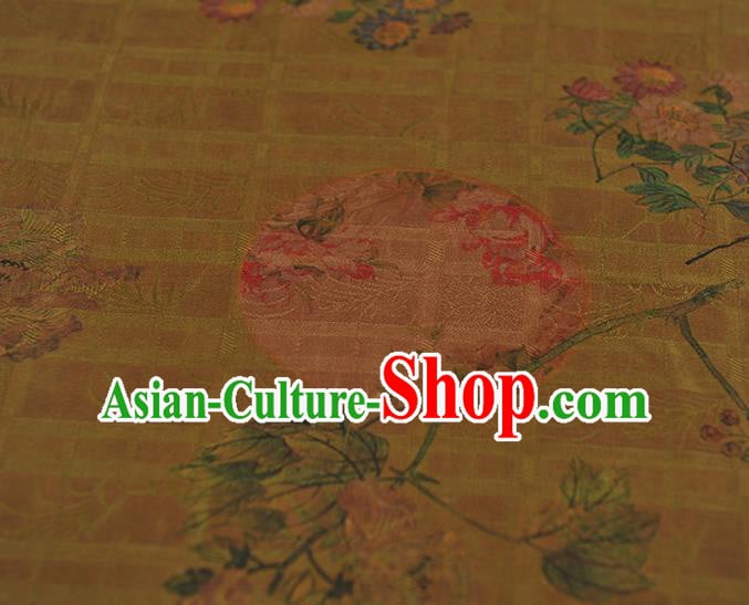 Chinese Cloth Classical Flowers Pattern Silk Fabric Traditional Cheongsam Olive Green Gambiered Guangdong Gauze Chinese Cloth Classical Flowers Pattern Silk Fabric Traditional Cheongsam Olive Green Gambiered Guangdong Gauze