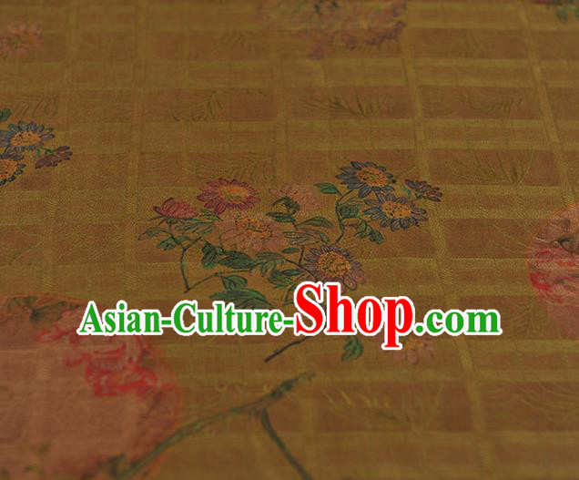 Chinese Cloth Classical Flowers Pattern Silk Fabric Traditional Cheongsam Olive Green Gambiered Guangdong Gauze Chinese Cloth Classical Flowers Pattern Silk Fabric Traditional Cheongsam Olive Green Gambiered Guangdong Gauze
