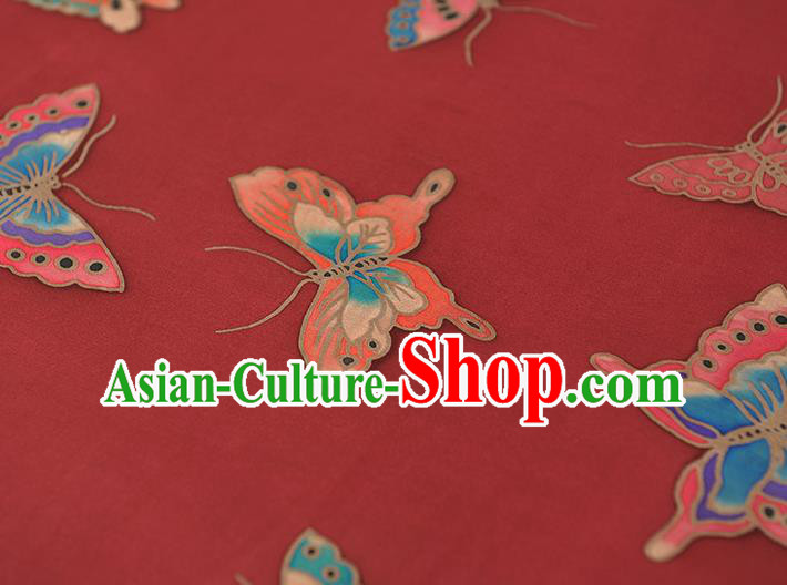Chinese Traditional Red Gambiered Guangdong Gauze Classical Butterfly Pattern Silk Fabric Cheongsam Satin Cloth Chinese Traditional Red Gambiered Guangdong Gauze Classical Butterfly Pattern Silk Fabric Cheongsam Satin Cloth
