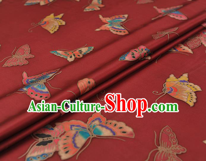 Chinese Traditional Red Gambiered Guangdong Gauze Classical Butterfly Pattern Silk Fabric Cheongsam Satin Cloth Chinese Traditional Red Gambiered Guangdong Gauze Classical Butterfly Pattern Silk Fabric Cheongsam Satin Cloth