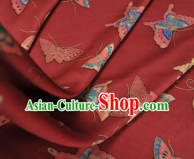 Chinese Traditional Red Gambiered Guangdong Gauze Classical Butterfly Pattern Silk Fabric Cheongsam Satin Cloth Chinese Traditional Red Gambiered Guangdong Gauze Classical Butterfly Pattern Silk Fabric Cheongsam Satin Cloth