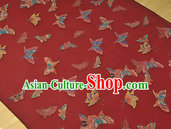 Chinese Traditional Red Gambiered Guangdong Gauze Classical Butterfly Pattern Silk Fabric Cheongsam Satin Cloth Chinese Traditional Red Gambiered Guangdong Gauze Classical Butterfly Pattern Silk Fabric Cheongsam Satin Cloth