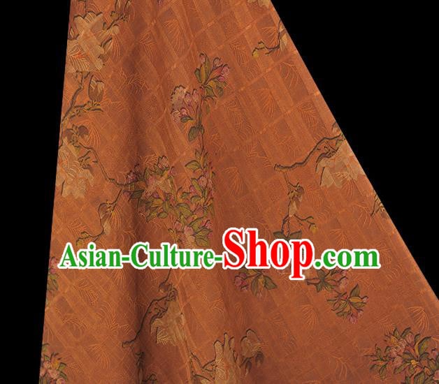 Chinese Classical Begonia Pattern Silk Fabric Traditional Cheongsam Cloth Brown Gambiered Guangdong Gauze Chinese Classical Begonia Pattern Silk Fabric Traditional Cheongsam Cloth Brown Gambiered Guangdong Gauze